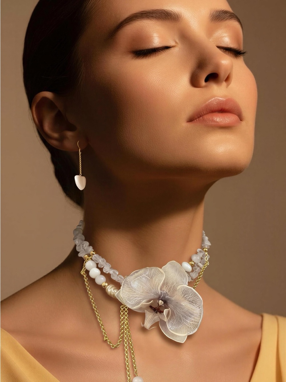 Elegant White Orchid Statement Choker Necklace by